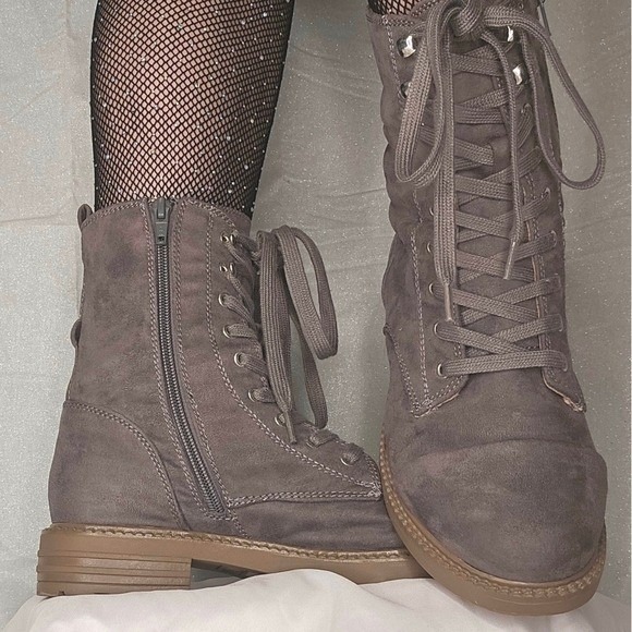 Combat Lace Up Zip Boots Gray Women's Size 7.5 Y2K - Picture 2 of 7